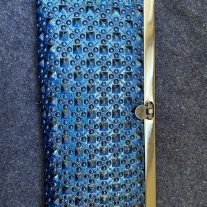 Blue Studded Pleather Clutch/Wallet
